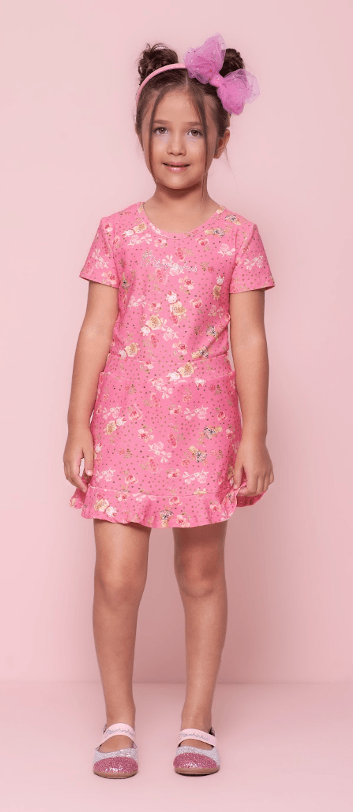 Saia-short babadinho floral e poá ursas Pituchinhus - Gracia